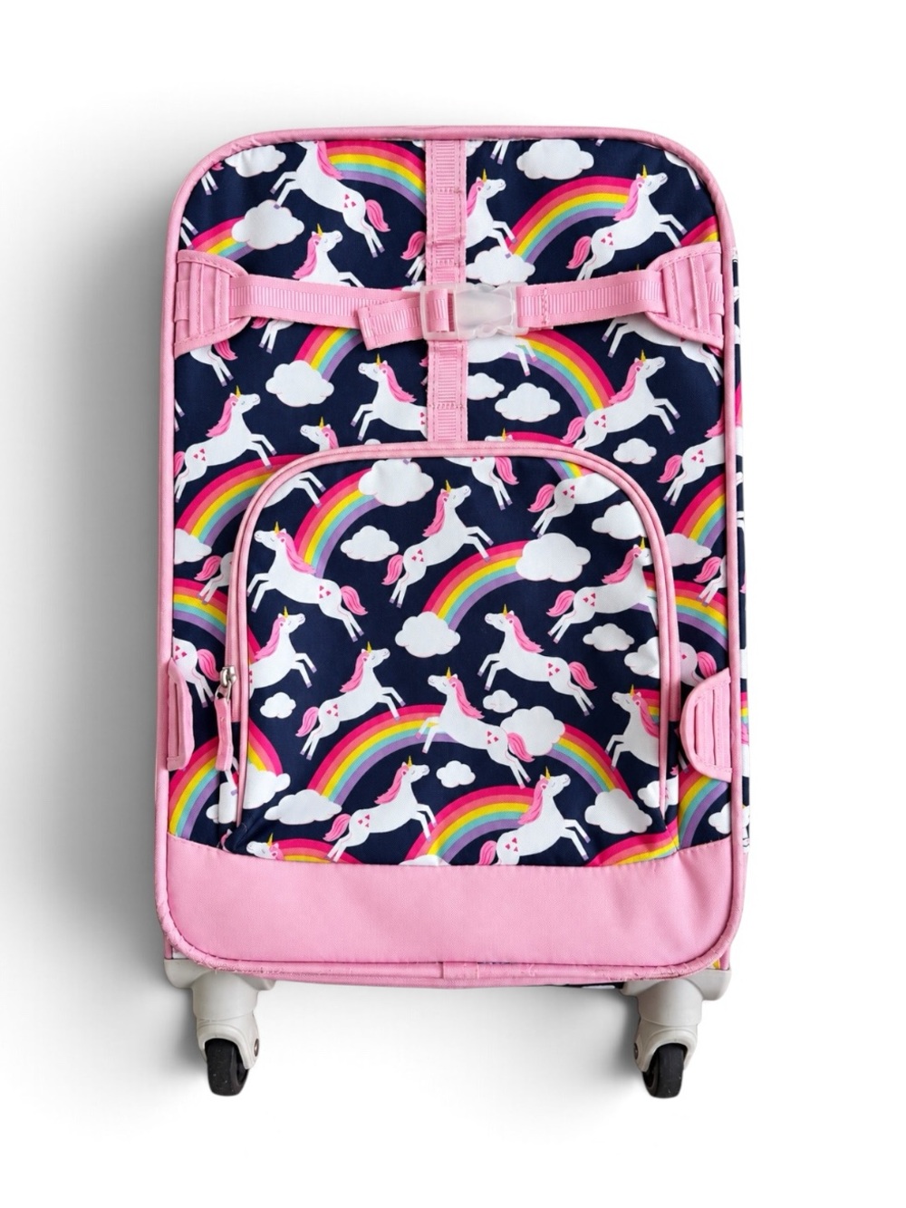 Pottery Barn Kids Mackenzie Navy Rainbow Unicorn Rolling Luggage Pink Blue Large